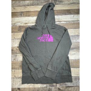 The North Face Women L Hoodie Sweatshirt Fleece Gray Dome Logo Pullover